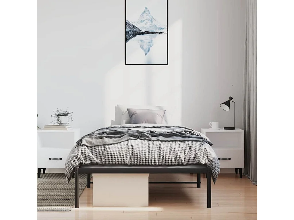 Lit simple | Lit adulte, enfant | Cadre de lit métal noir 100x200 cm