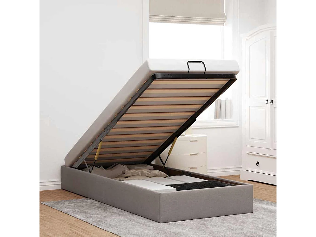 Letto singolo | Giroletto | Struttura del letto Pouf senza Materasso Tortora 100x200cm Tessuto