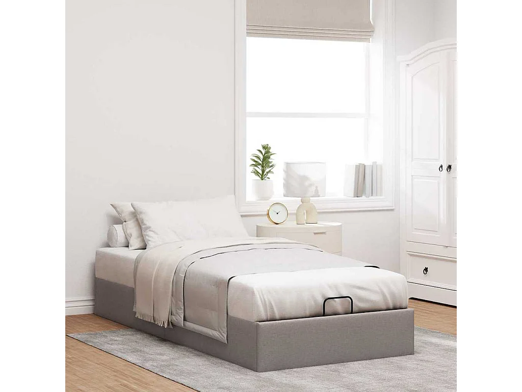 Letto singolo | Giroletto | Struttura del letto Pouf senza Materasso Tortora 100x200cm Tessuto