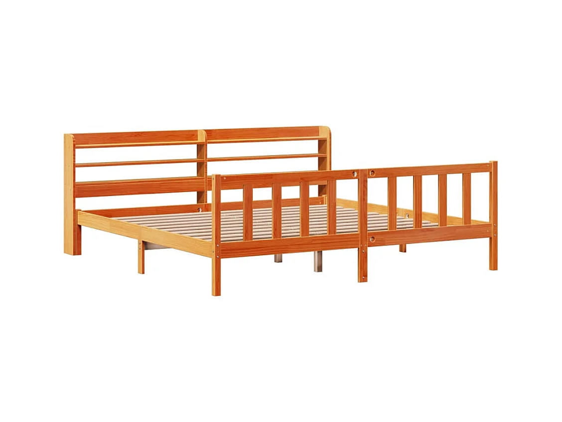 Letto per adulti | Letto matrimoniale | Giroletto con Testiera Marrone Cera 200x200 cm Massello Pino