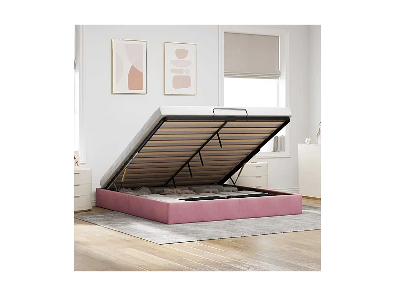 Lit double | Lit adulte | Cadre de lit ottoman rose 160x200 cm velours