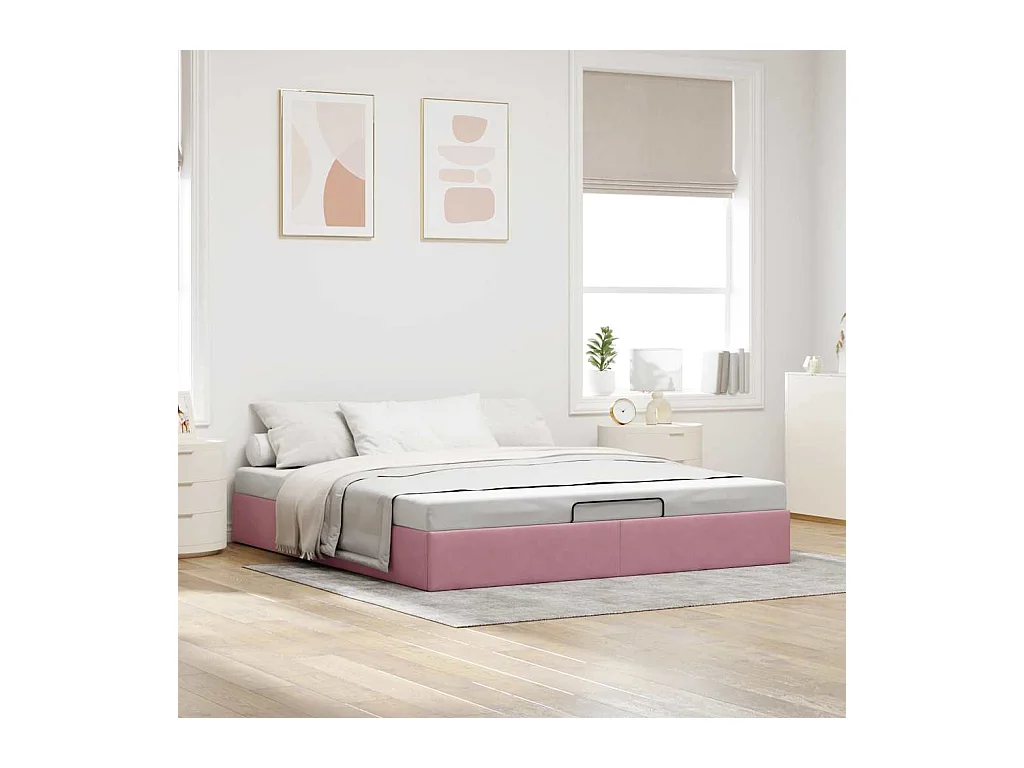 Lit double | Lit adulte | Cadre de lit ottoman rose 160x200 cm velours
