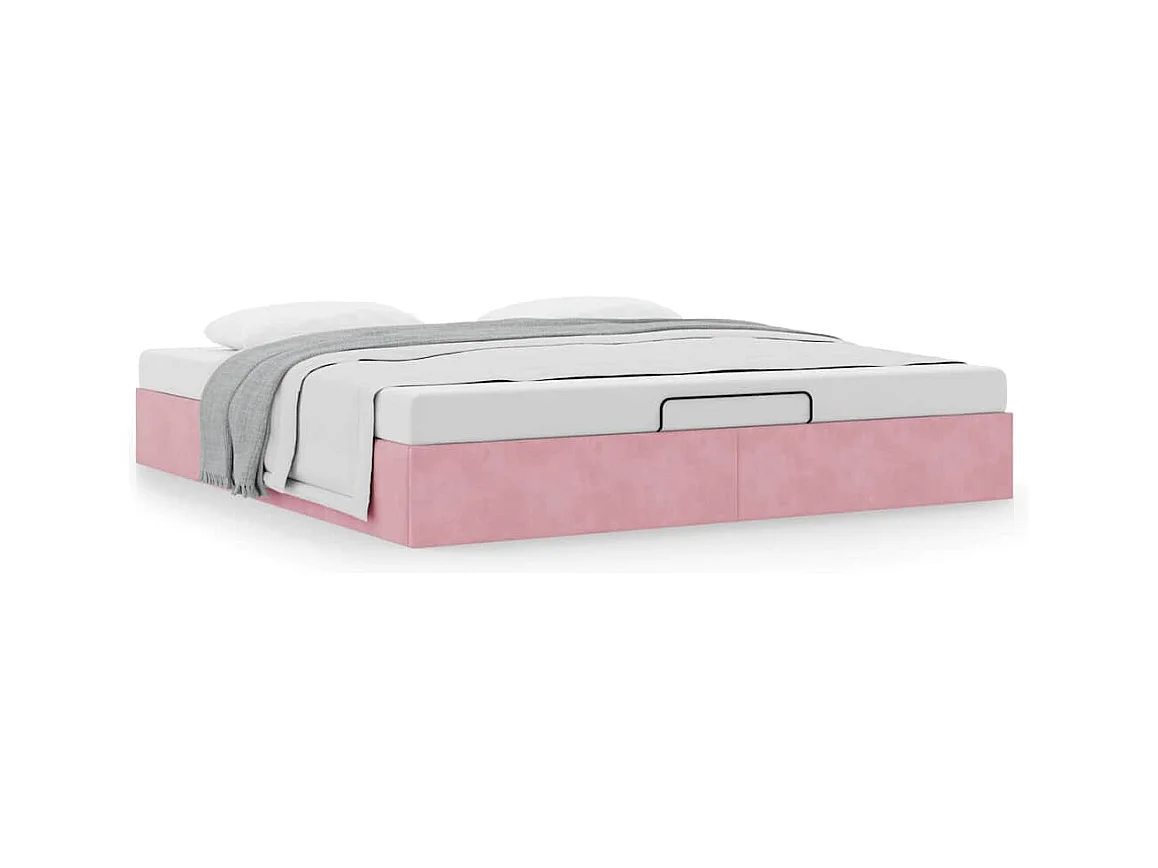Lit double | Lit adulte | Cadre de lit ottoman rose 160x200 cm velours