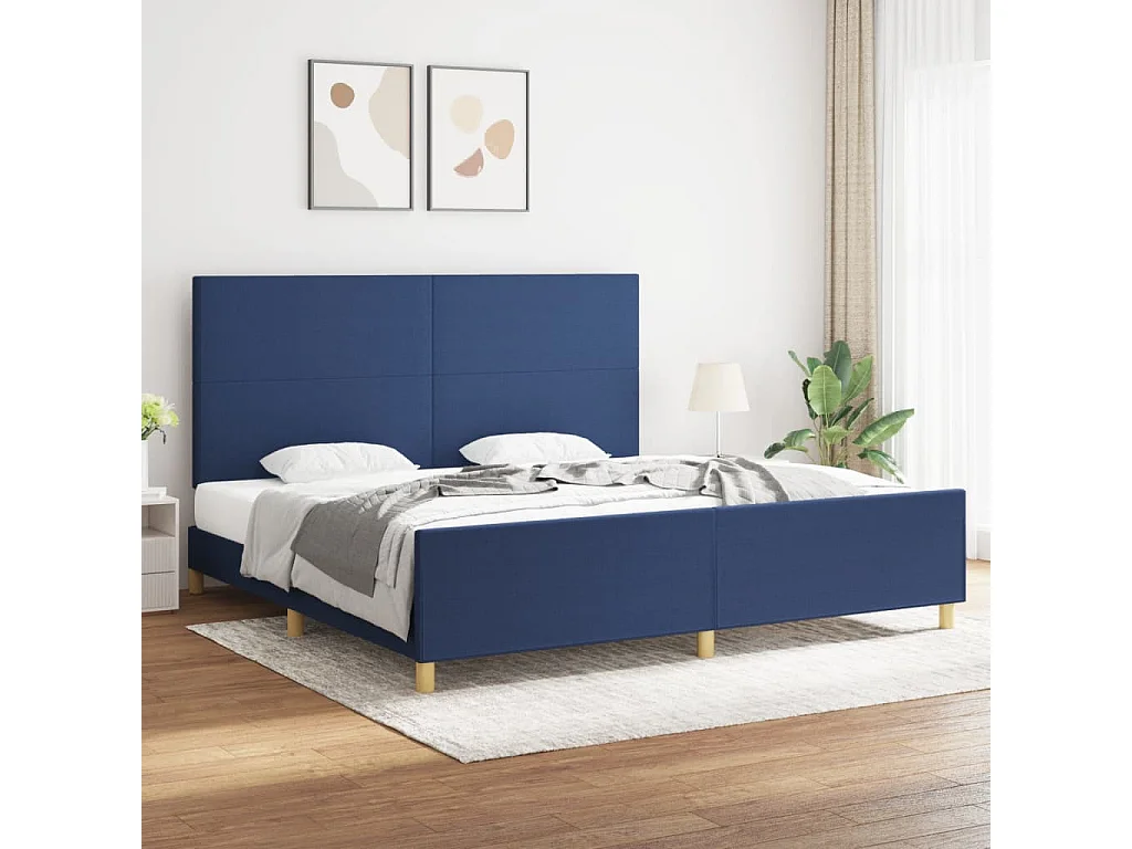 Lit double | Lit adulte | Cadre de lit bleu 200x200 cm tissu