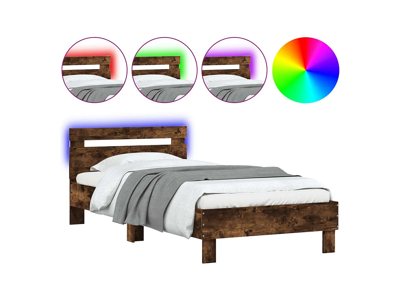 Lit simple | Lit adulte, enfant | Cadre de lit avec lumières LED 100x200 cm