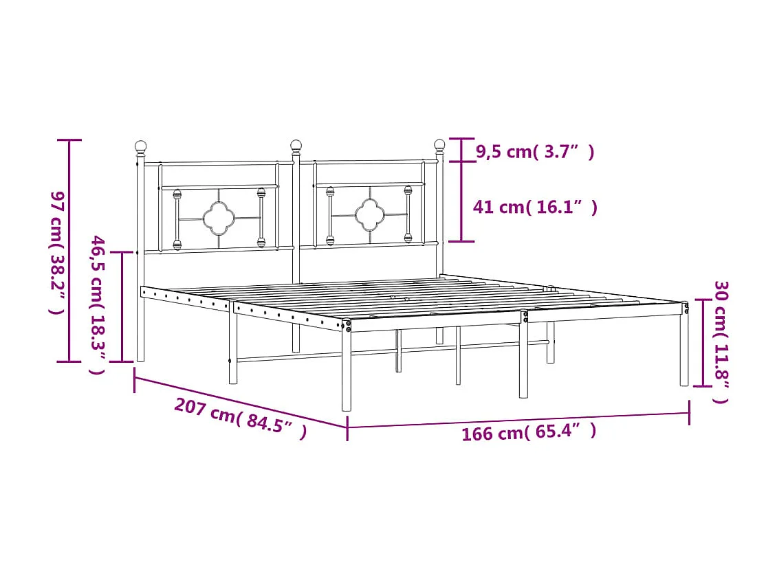 Lit double | Lit adulte | Cadre de lit métal et tête de lit noir 160x200 cm
