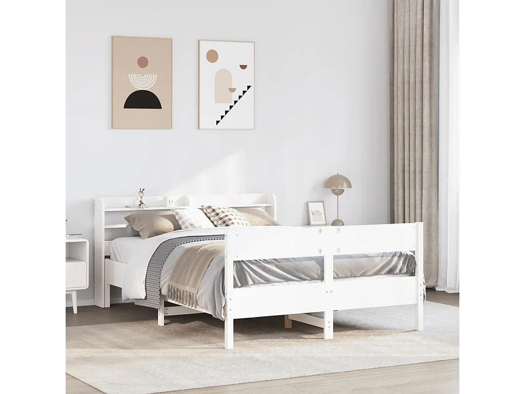 Lit double | Lit adulte | Cadre de lit blanc 140x200 cm bois de pin massif