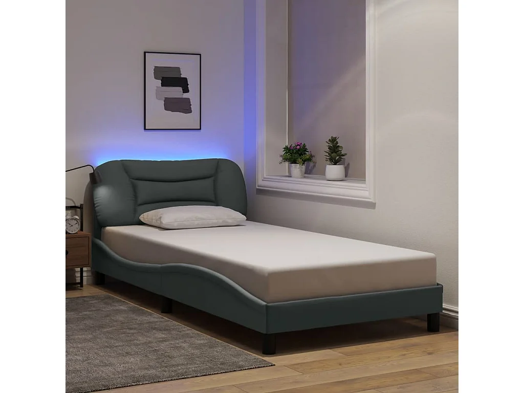 Bedframe | Eenpersoonsbed met LED zonder matras "Hvar" stof 100x200 cm lichtgrijs