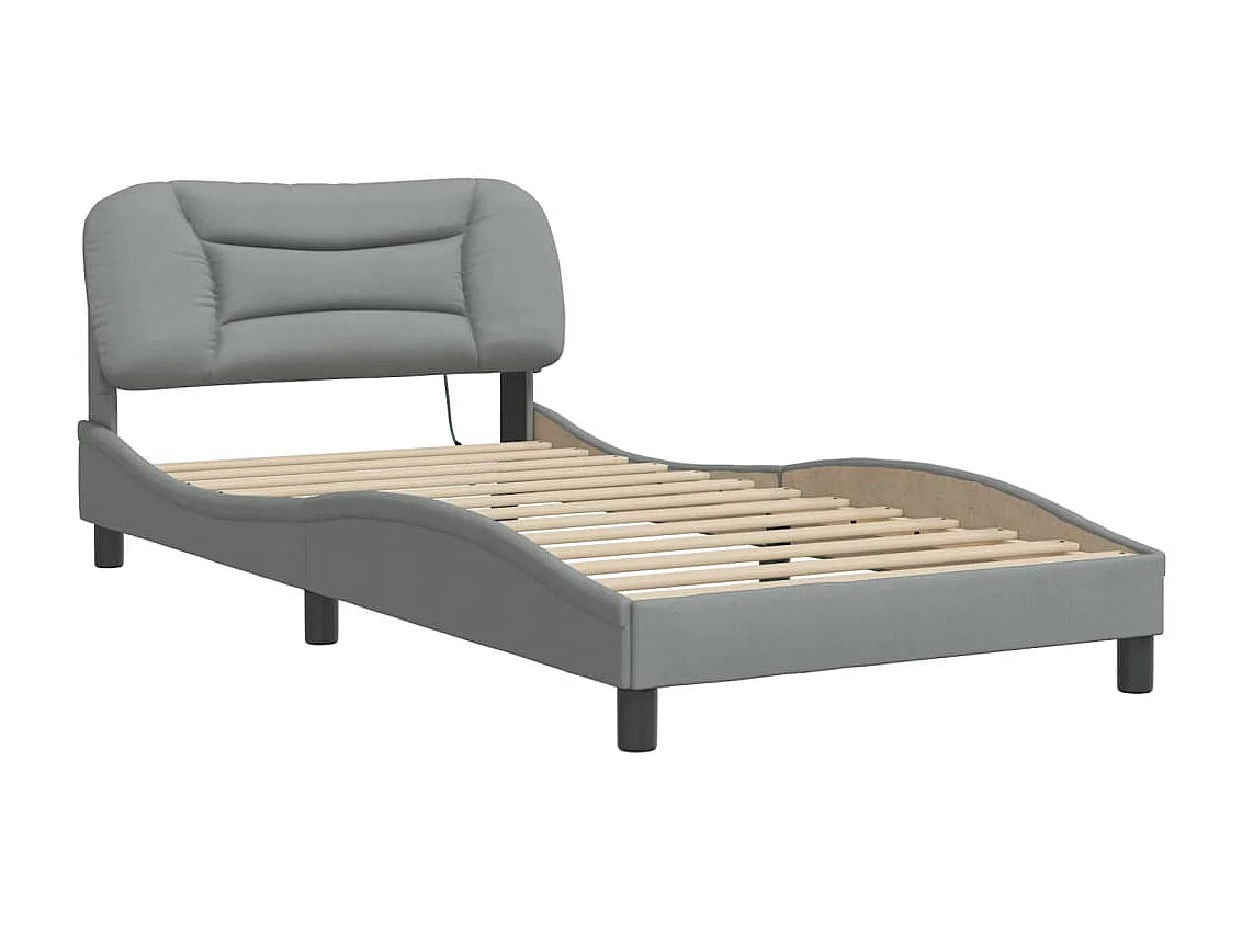 Bedframe | Eenpersoonsbed met LED zonder matras "Hvar" stof 100x200 cm lichtgrijs