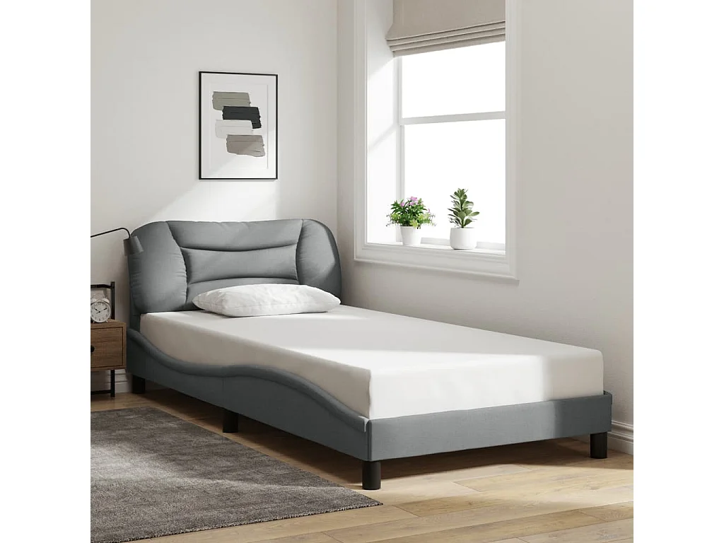 Bedframe | Eenpersoonsbed met LED zonder matras "Hvar" stof 100x200 cm lichtgrijs