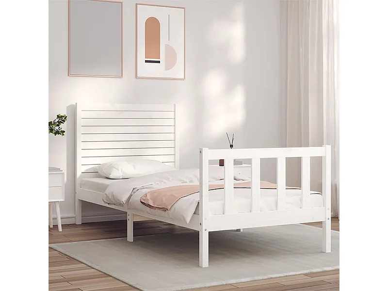 Lit simple | Lit adulte, enfant | Cadre de lit blanc 90x200 cm bois de pin massif