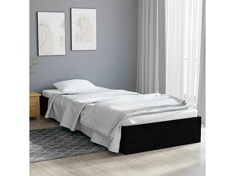 Lit simple | Lit adulte, enfant | Cadre de lit noir bois massif 75x190 cm