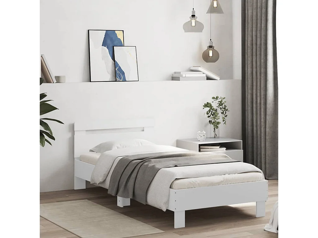 Lit simple | Lit adulte, enfant | Cadre de lit avec lumières LED blanc 75x190 cm