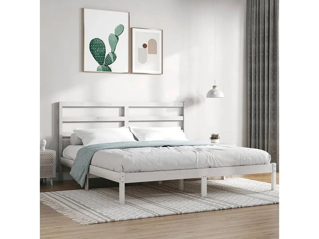 Lit double | Lit adulte | Cadre de lit blanc 200x200 cm bois massif de pin