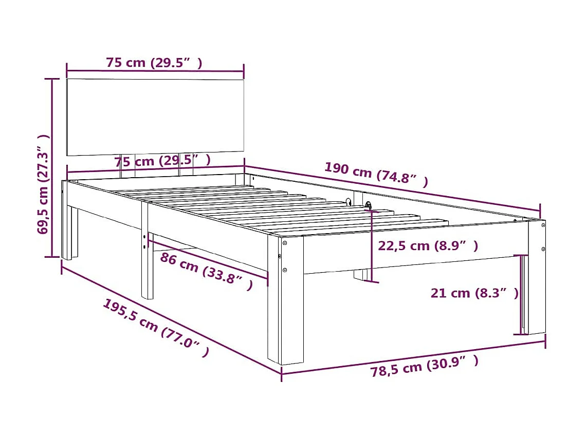 Lit simple | Lit adulte, enfant | Cadre de lit 75x190 cm