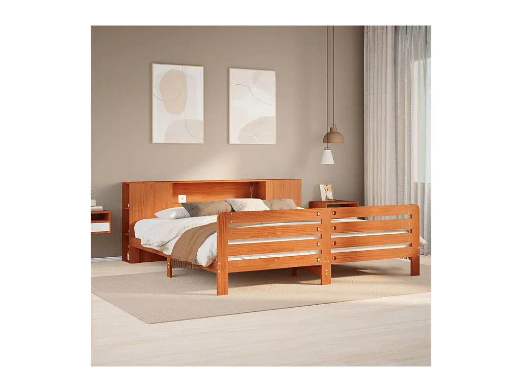 Letto per adulti | Letto matrimoniale | Giroletto senza Materasso Marrone Cera 200x200 cm Legno di Pino