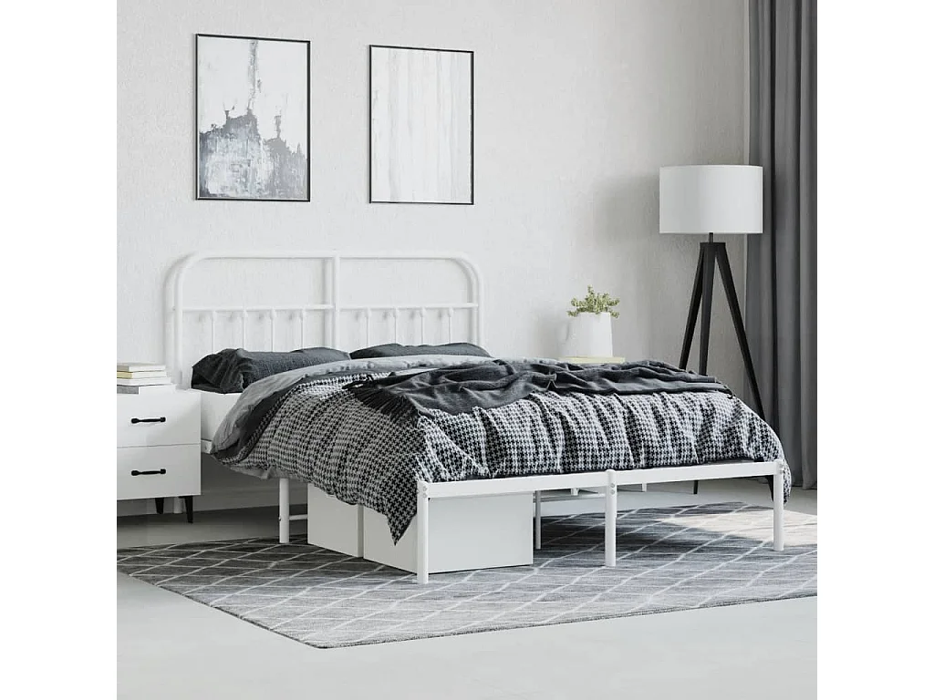 Lit double | Lit adulte | Cadre de lit métal et tête de lit blanc 140x190 cm