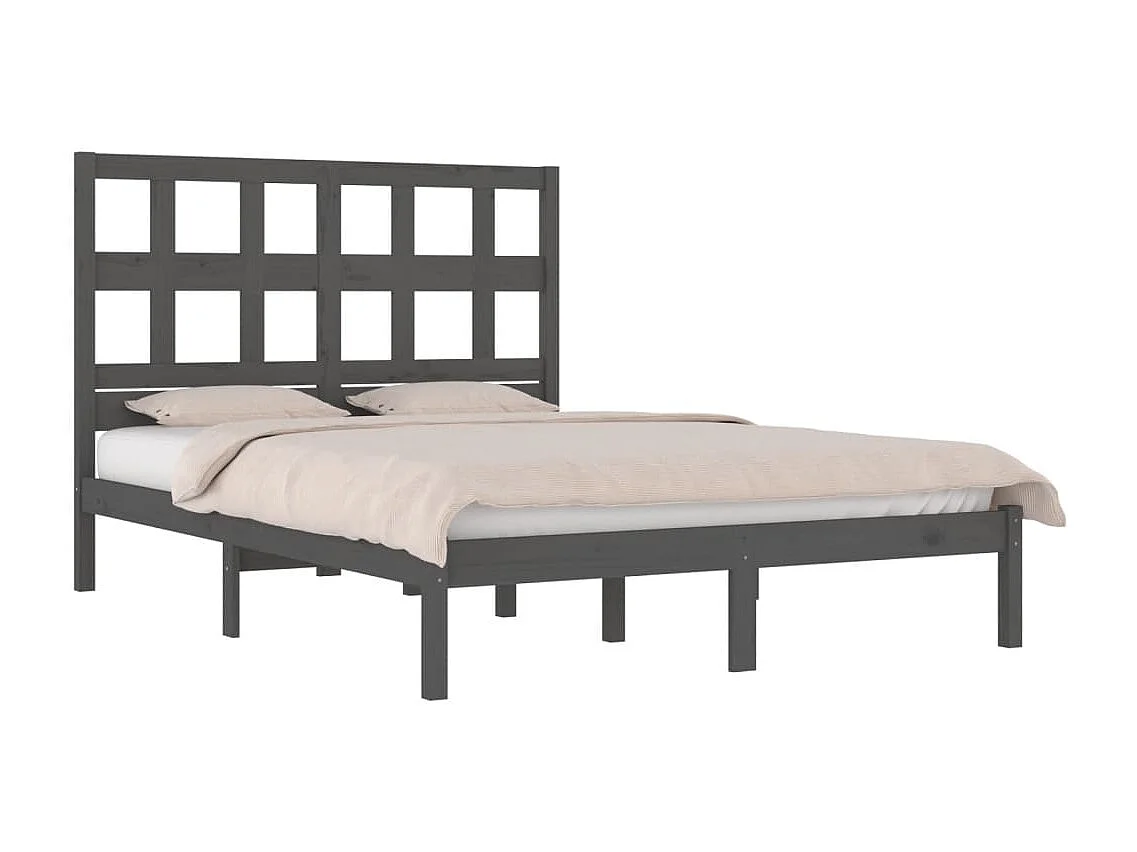 Lit double | Lit adulte | Cadre de lit gris 200x200 cm bois massif de pin