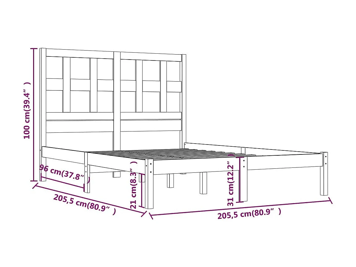 Lit double | Lit adulte | Cadre de lit gris 200x200 cm bois massif de pin