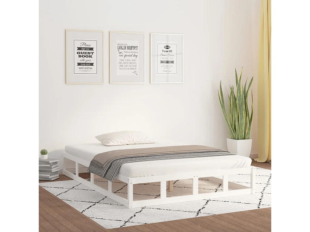 Lit double | Lit adulte | Cadre de lit blanc 200x200 cm bois massif