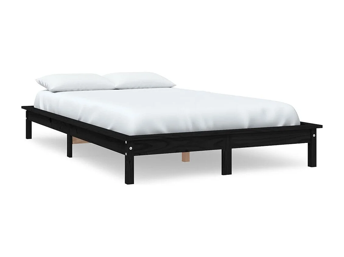 Lit double | Lit adulte | Cadre de lit noir bois de pin massif 150x200 cm