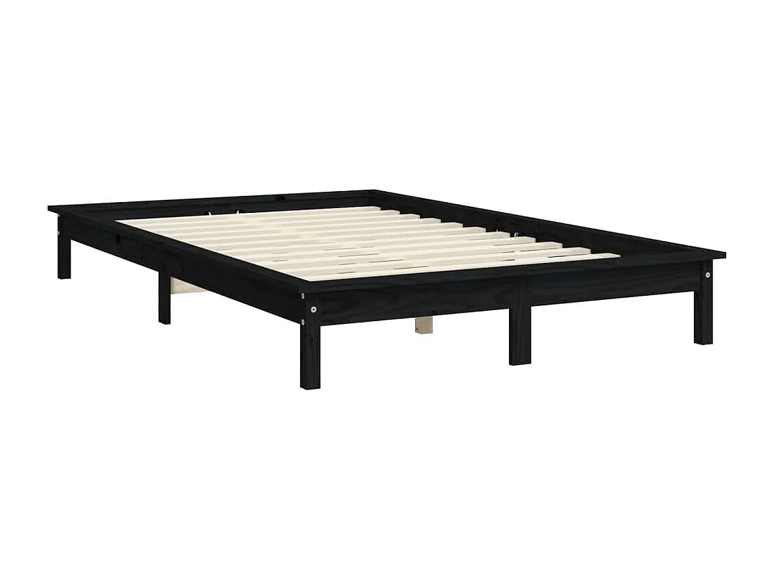 Lit double | Lit adulte | Cadre de lit noir bois de pin massif 150x200 cm