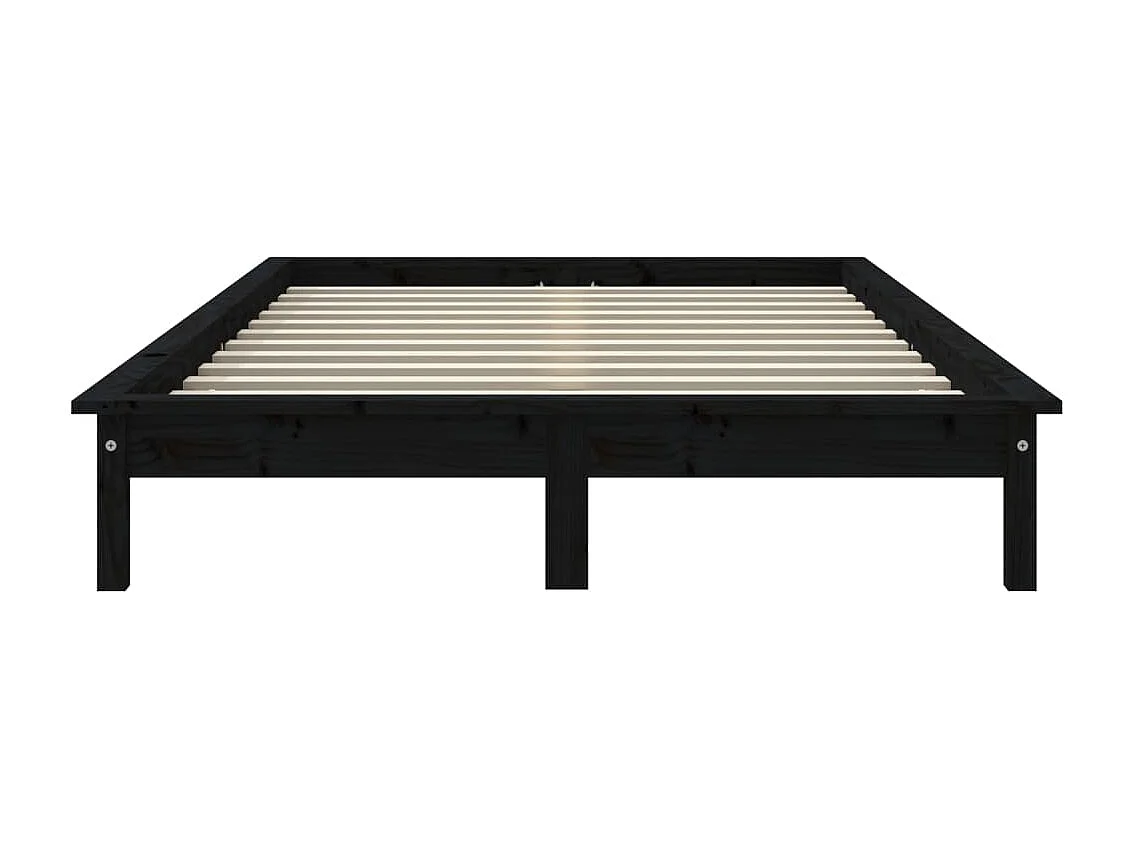 Lit double | Lit adulte | Cadre de lit noir bois de pin massif 150x200 cm