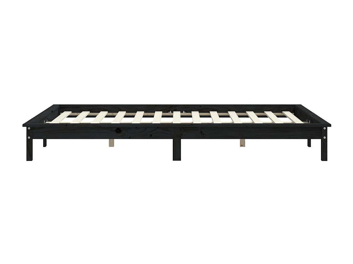 Lit double | Lit adulte | Cadre de lit noir bois de pin massif 150x200 cm
