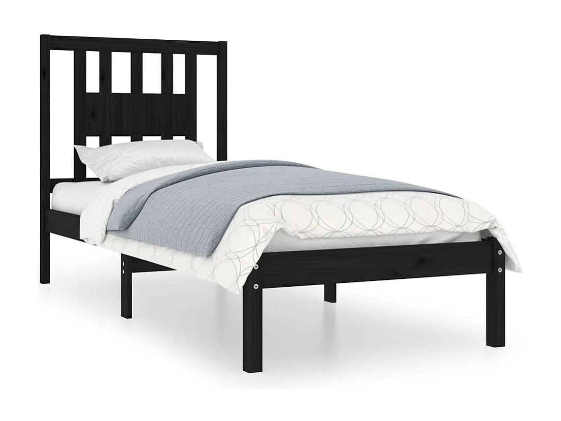 Lit simple | Lit adulte, enfant | Cadre de lit noir bois massif 75x190 cm