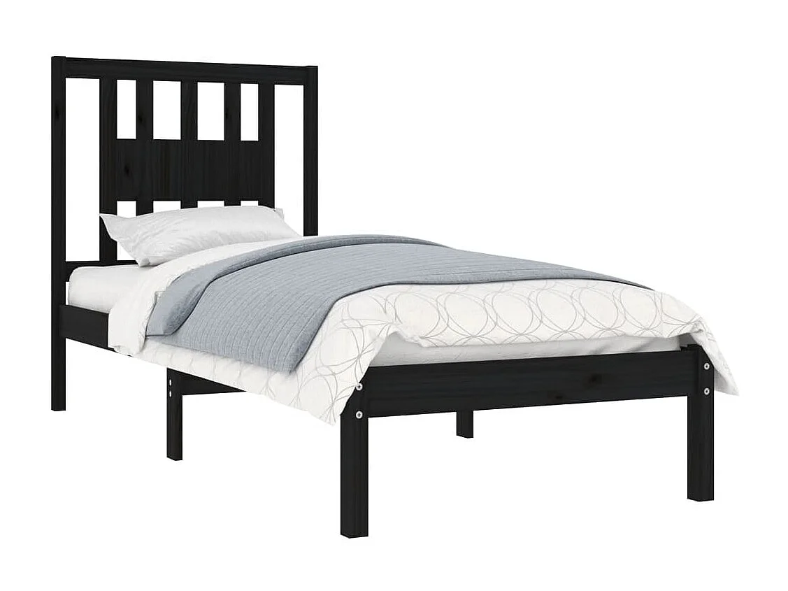 Lit simple | Lit adulte, enfant | Cadre de lit noir bois massif 75x190 cm