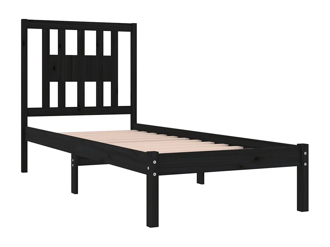 Lit simple | Lit adulte, enfant | Cadre de lit noir bois massif 75x190 cm