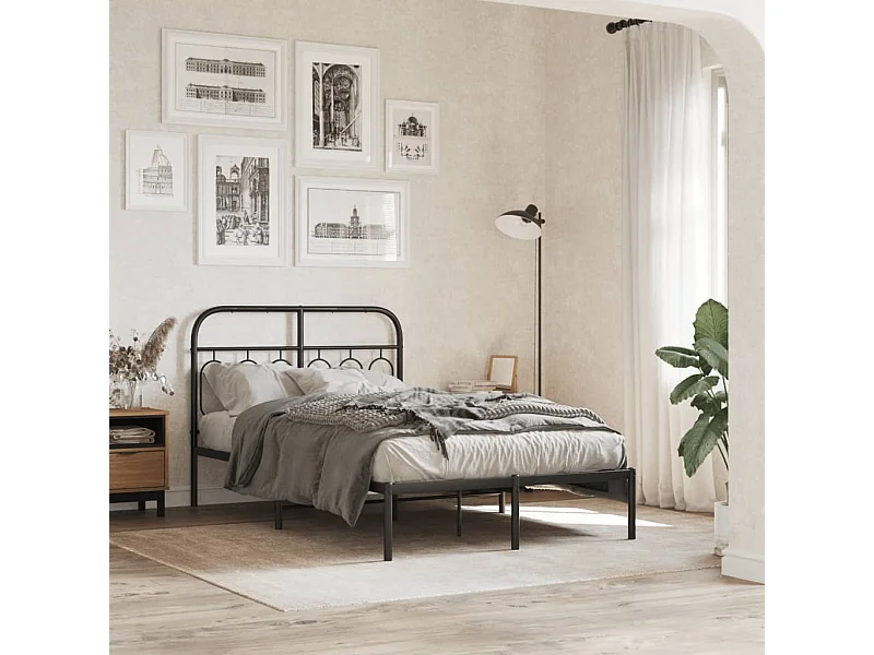 Lit simple | Lit adulte, enfant | Cadre de lit métal avec tête de lit noir 120x200cm