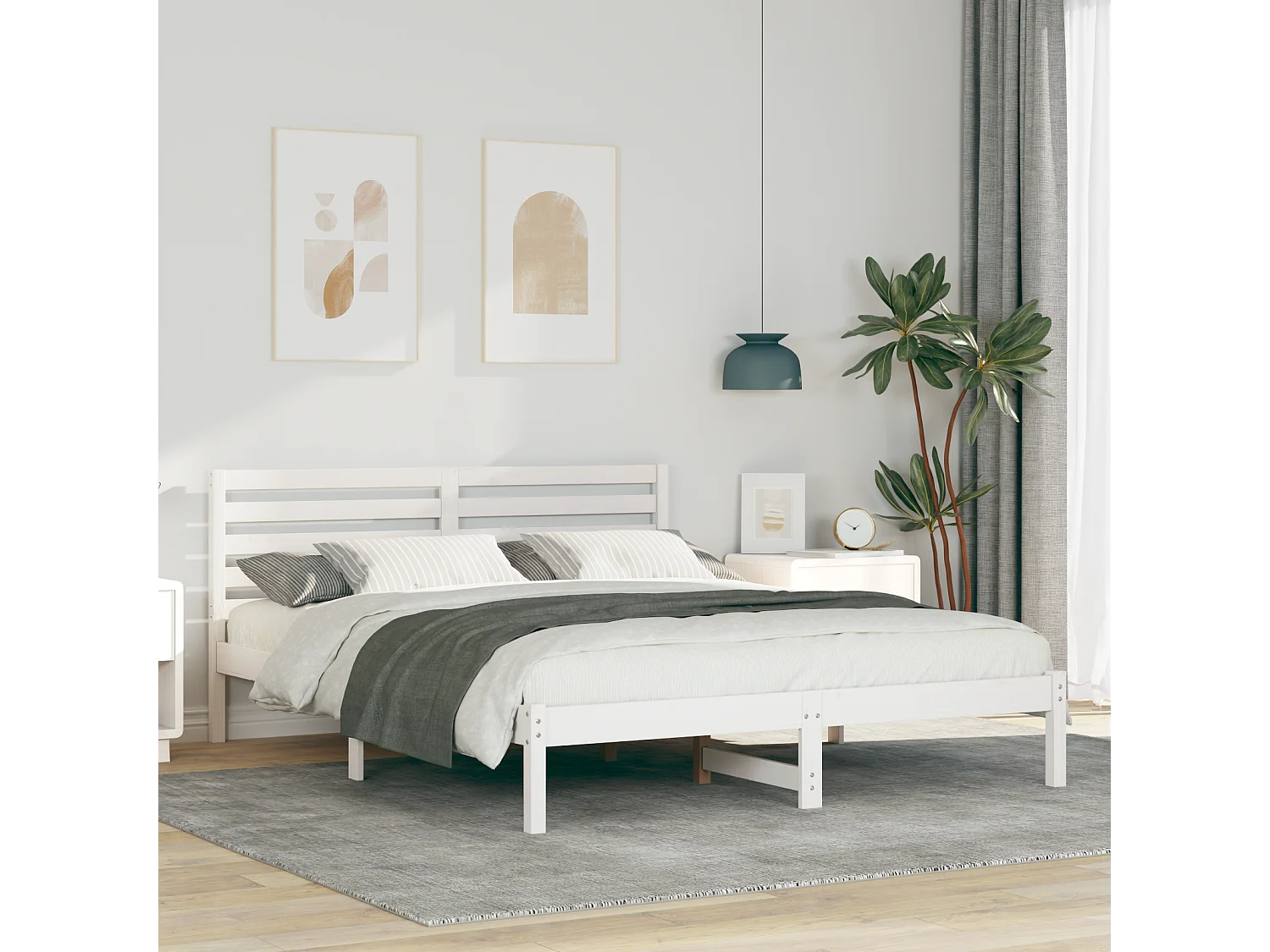 Lit double | Lit adulte | Cadre de lit Blanc 160x200 cm Bois massif en pin