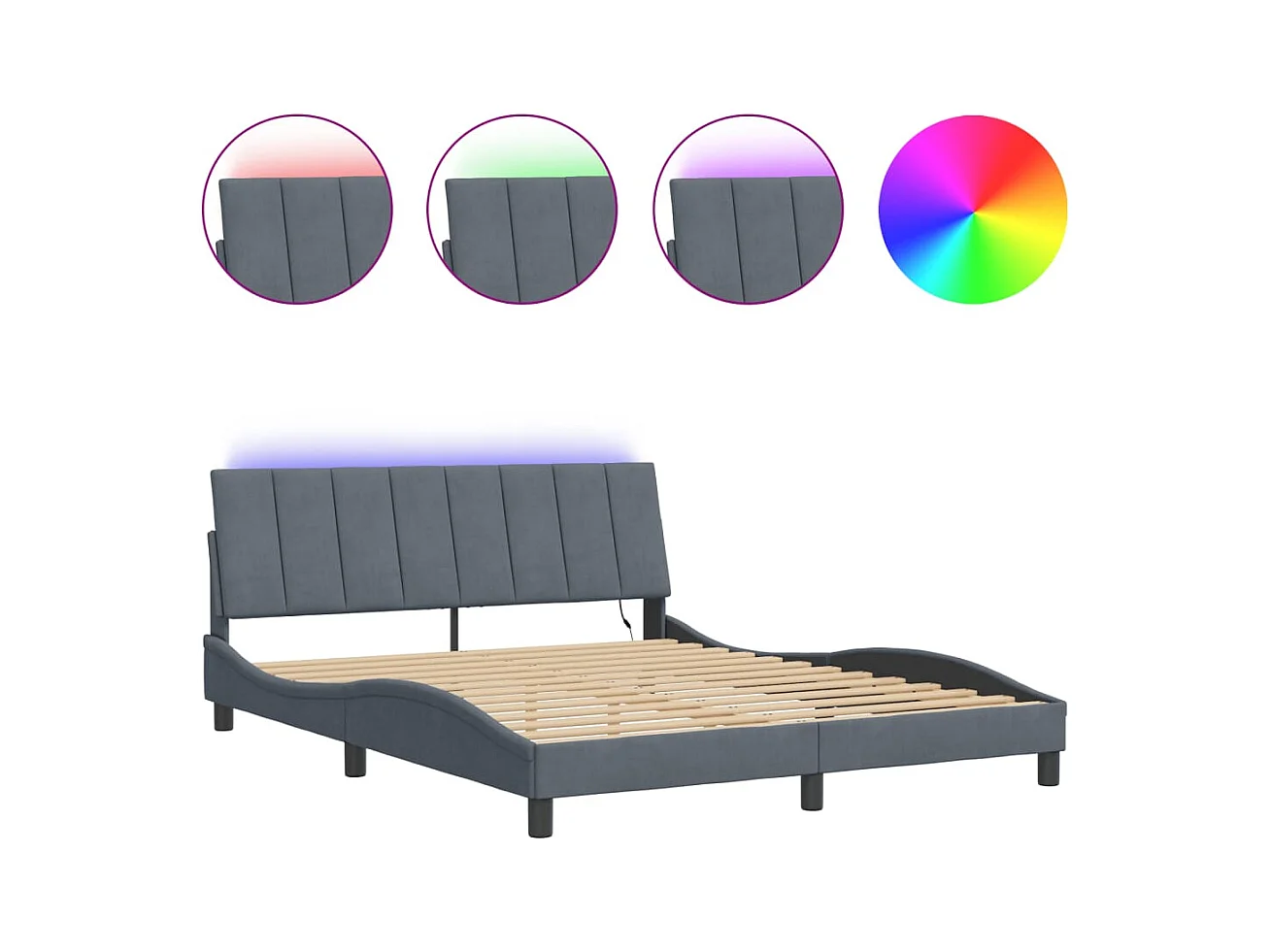 Letto per adulti | Letto matrimoniale | Giroletto con LED senza Materasso Hanko Grigio Scuro 160x200 cm in Velluto