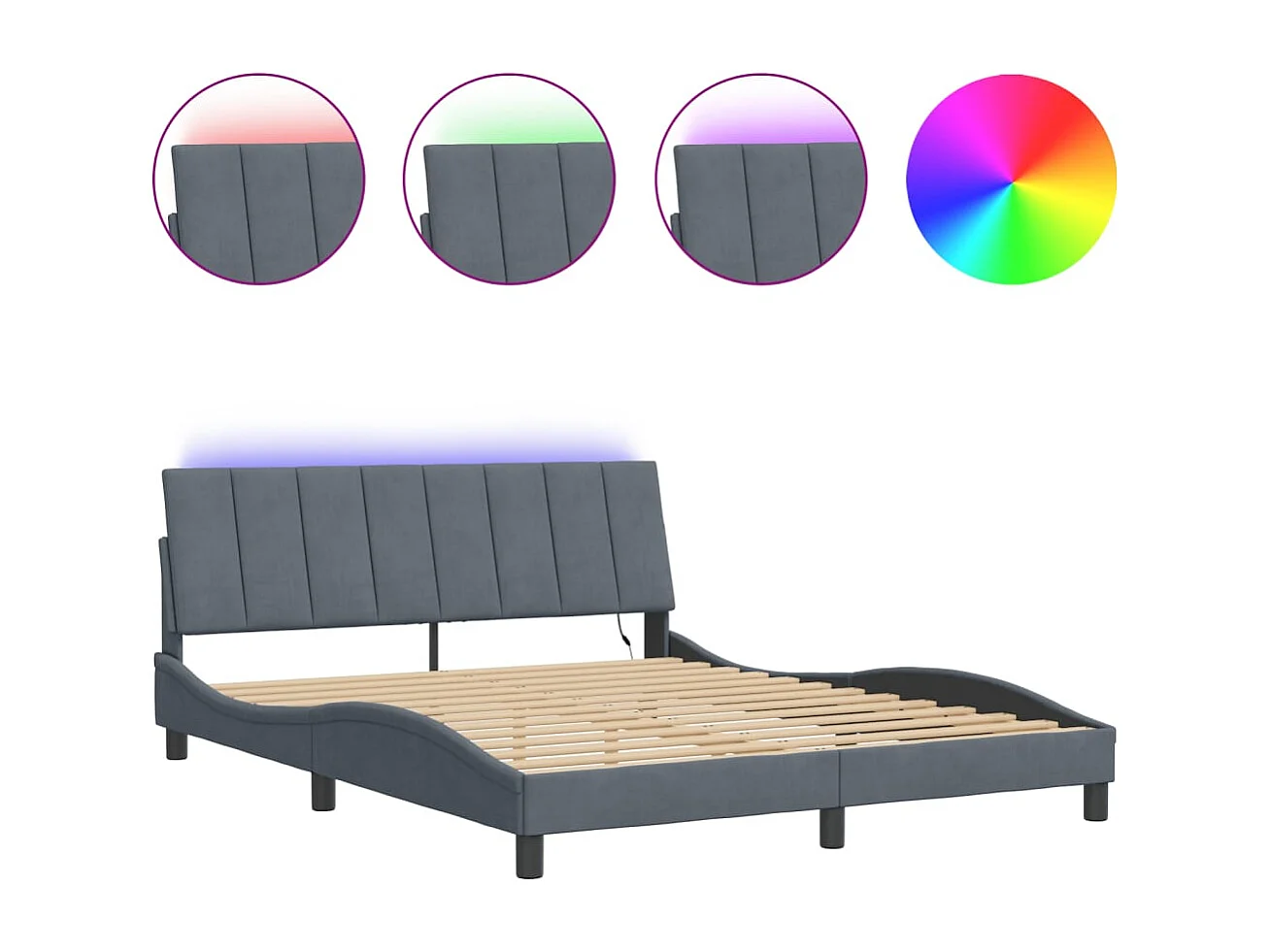 Lit double | Lit adulte | Cadre de lit avec LED gris foncé 160x200cm velours