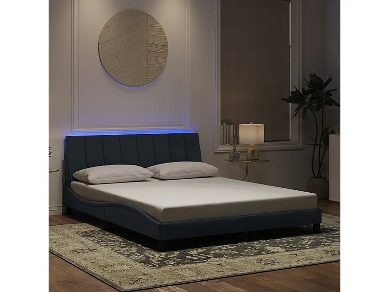 Letto per adulti | Letto matrimoniale | Giroletto con LED senza Materasso Hanko Grigio Scuro 160x200 cm in Velluto