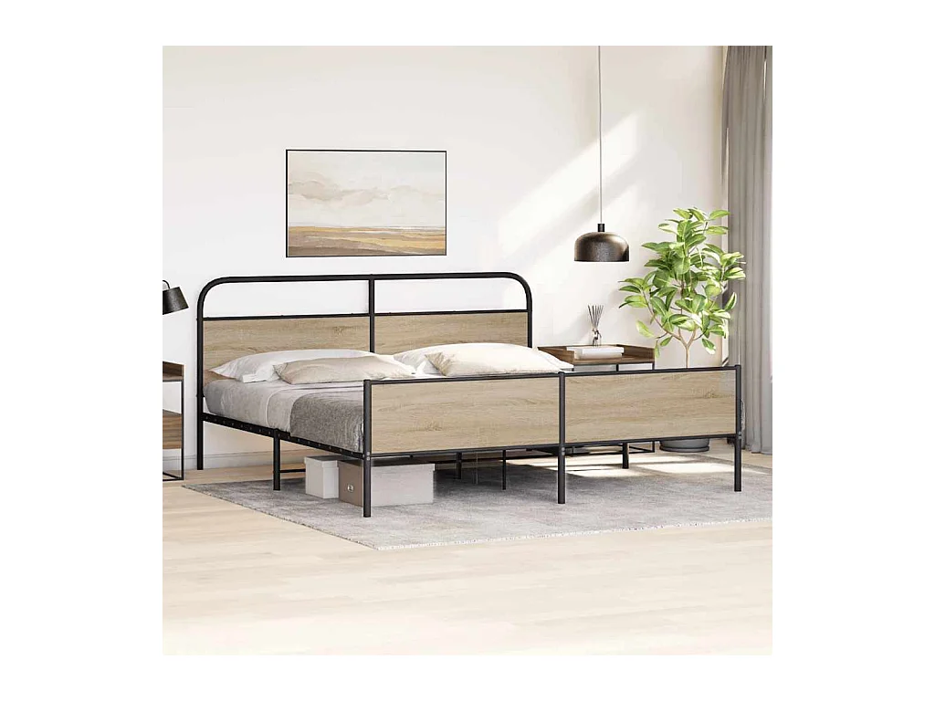 Letto per adulti | Letto matrimoniale | Giroletto senza Materaso in Metallo Rovere Fumo 150x200 cm