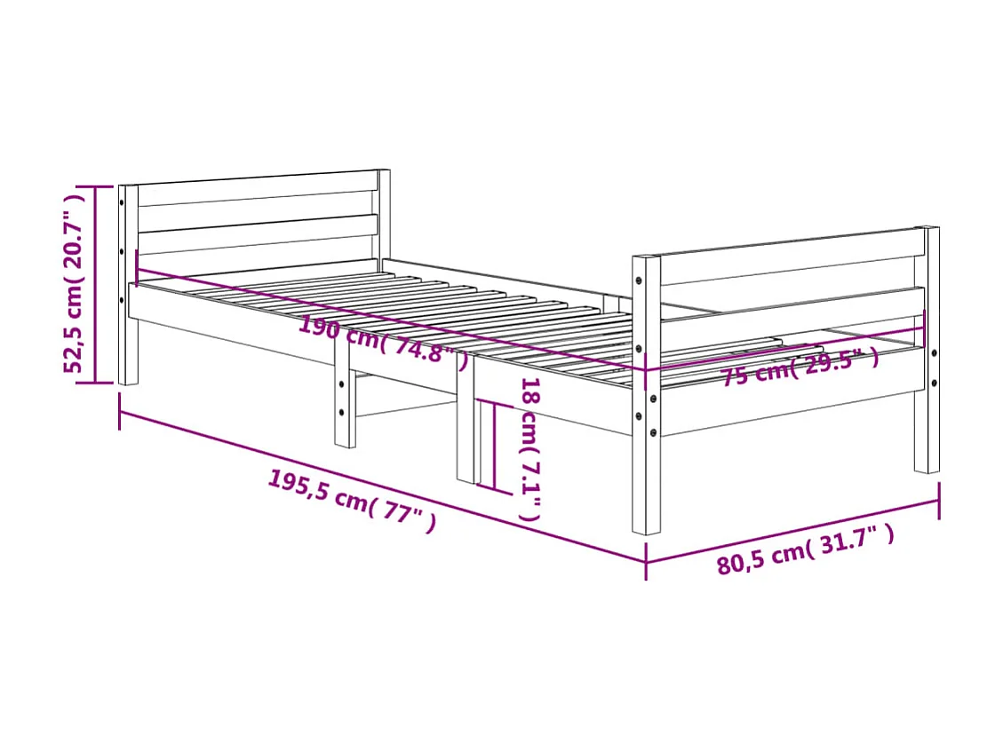 Lit simple | Lit adulte, enfant | Cadre de lit cire marron 75x190 cm bois pin massif