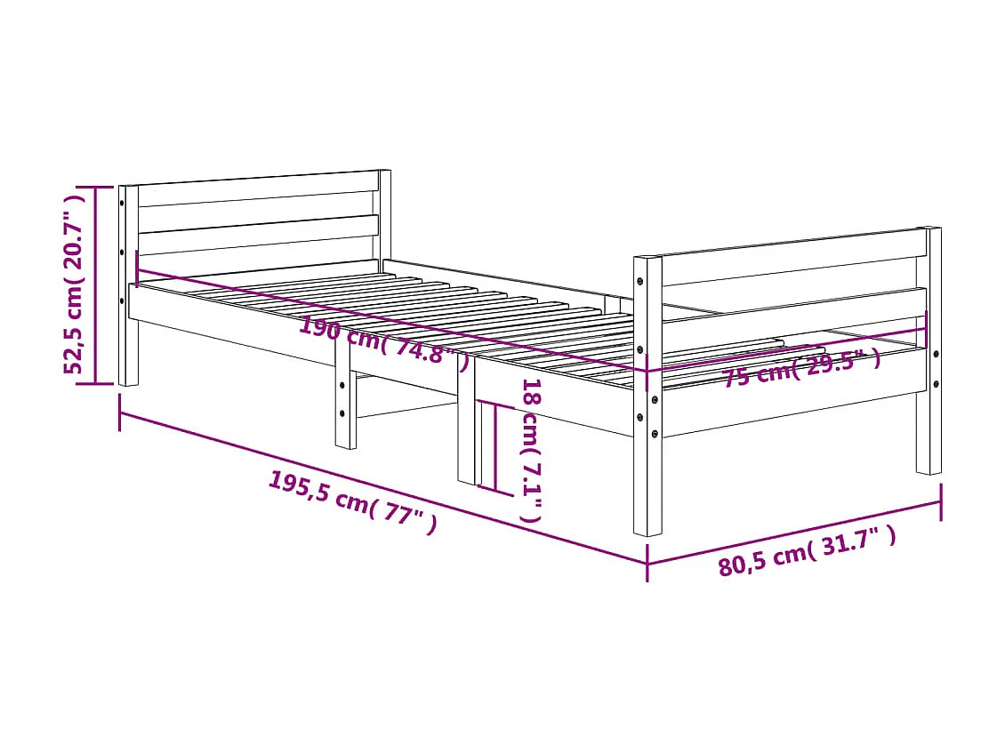 Lit simple | Lit adulte, enfant | Cadre de lit cire marron 75x190 cm bois pin massif