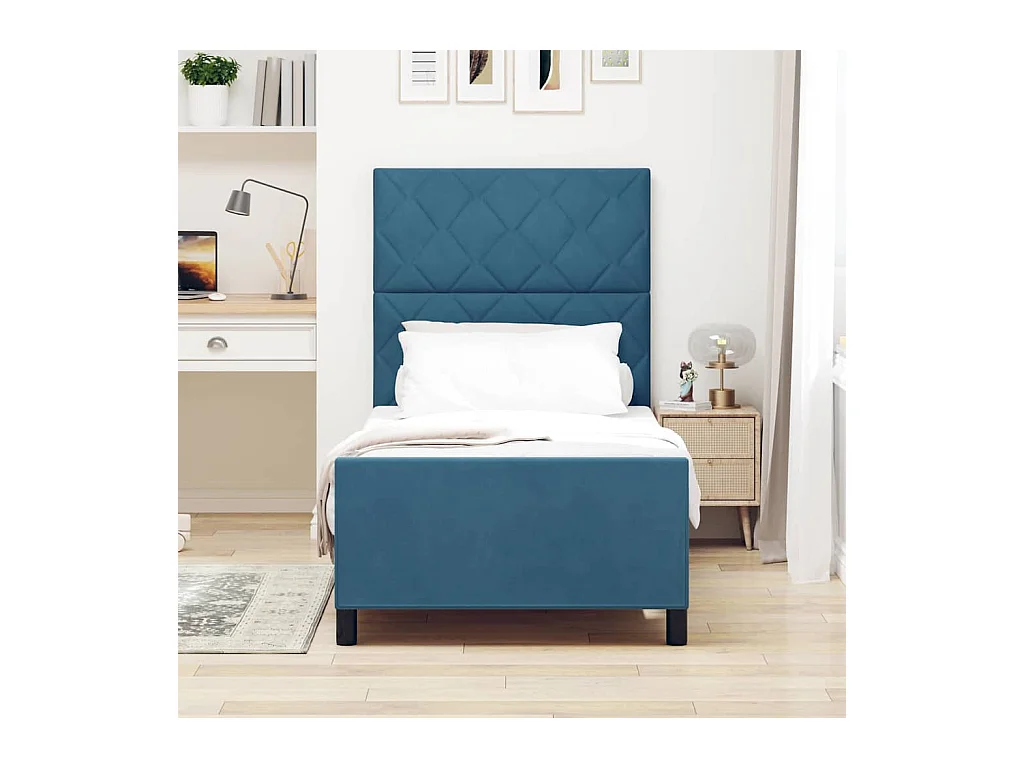Lit simple | Lit adulte, enfant | Cadre de lit avec tête de lit Bleu foncé 90x200 cm Velours