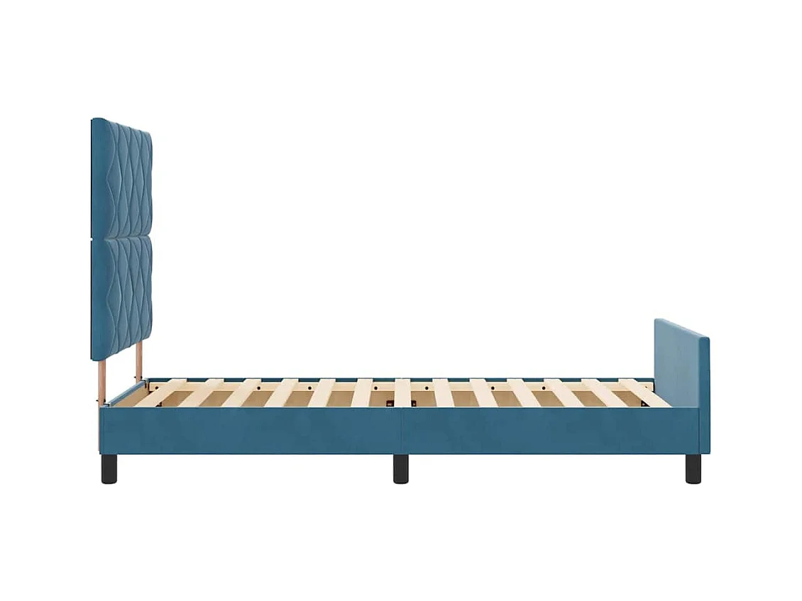 Lit simple | Lit adulte, enfant | Cadre de lit avec tête de lit Bleu foncé 90x200 cm Velours