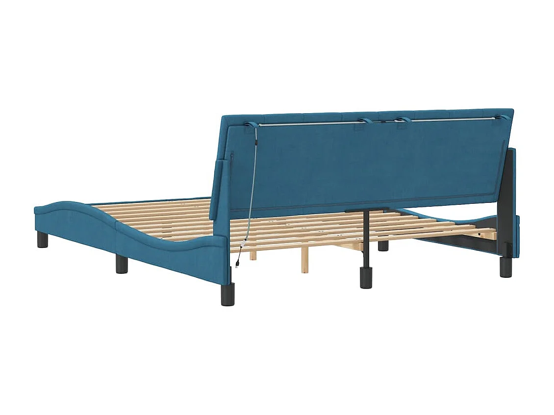 Letto per adulti | Letto matrimoniale | Giroletto con LED senza Materasso Hanko Blu 160x200 cm in Velluto