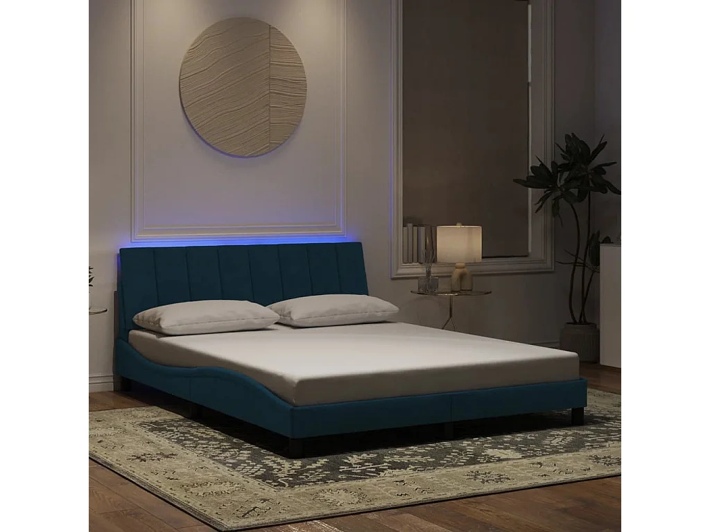 Lit double | Lit adulte | Cadre de lit avec LED bleu 160x200 cm velours