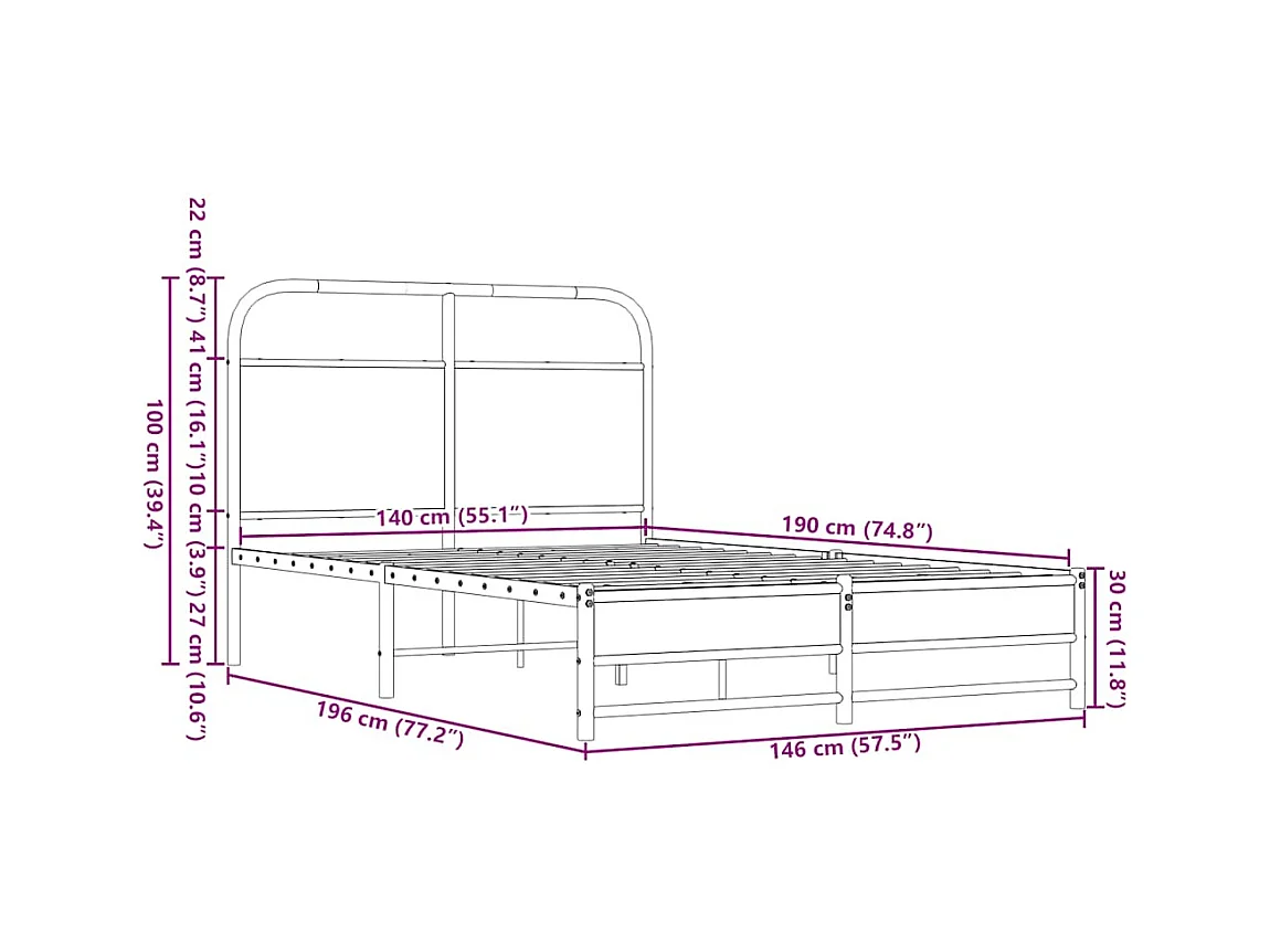 Lit double | Lit adulte | Cadre de lit 140x190 cm chêne marron