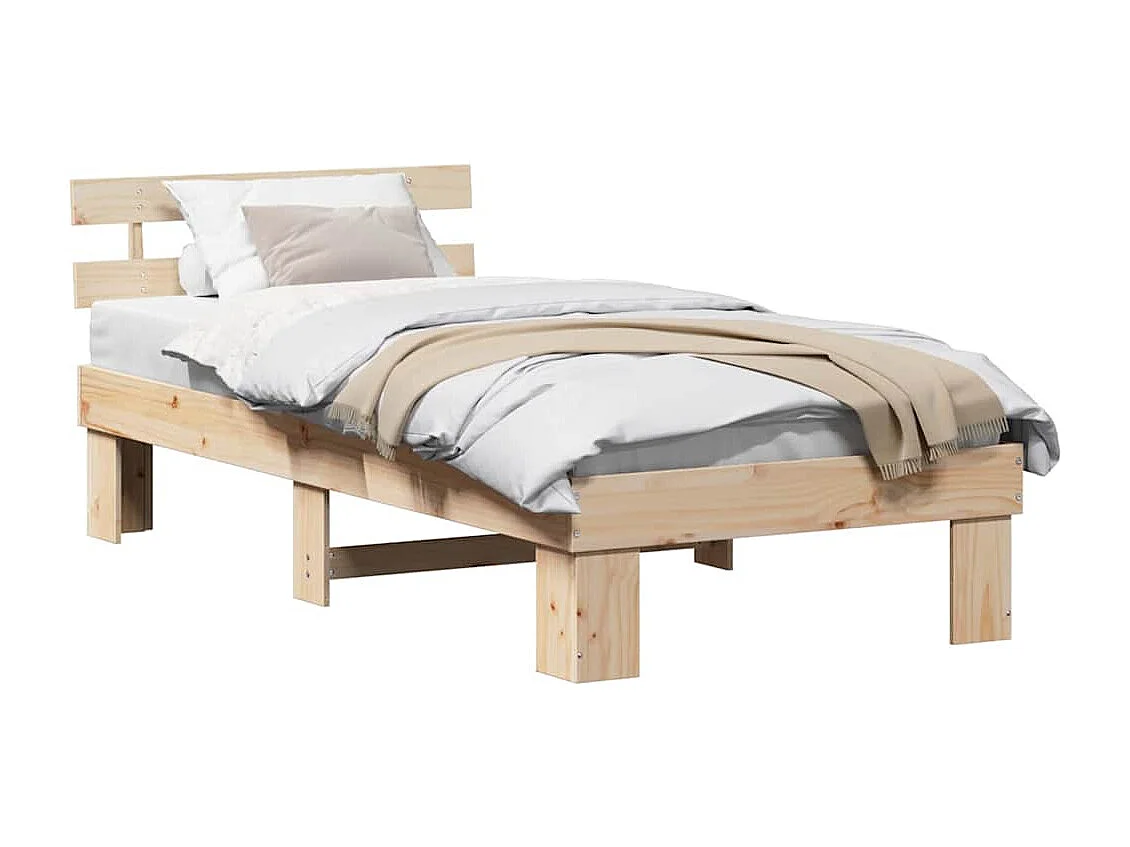 Bedframe | Eenpersoonsbed met hoofdeinde Naturel 75x190 cm Massief grenenhout
