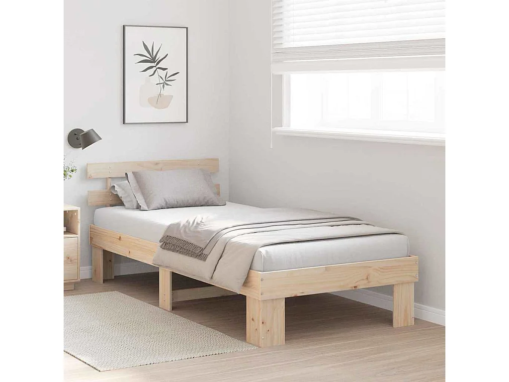 Bedframe | Eenpersoonsbed met hoofdeinde Naturel 75x190 cm Massief grenenhout