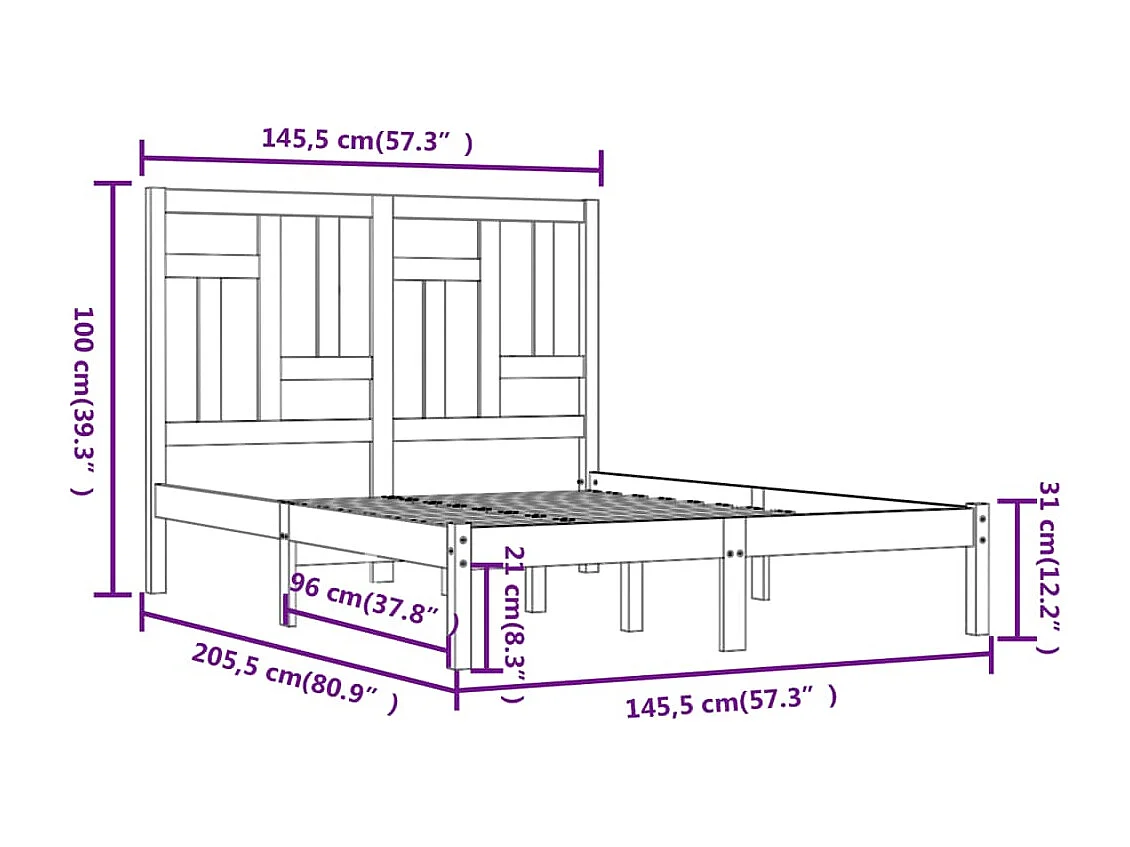 Lit double | Lit adulte | Cadre de lit blanc 140x200 cm bois de pin massif