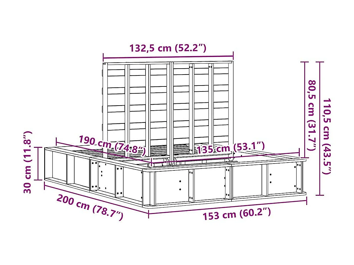 Lit double | Lit adulte | Cadre de lit Marron 135x190 cm Bois massif en pin