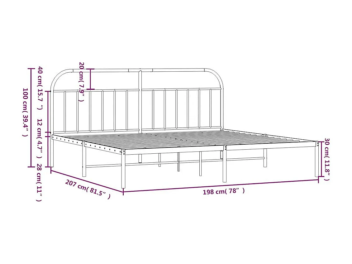 Lit double | Lit adulte | Cadre de lit métal et tête de lit blanc 193x203 cm