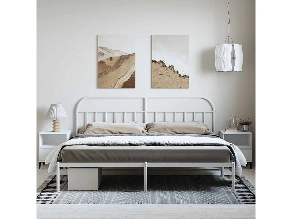 Lit double | Lit adulte | Cadre de lit métal et tête de lit blanc 193x203 cm